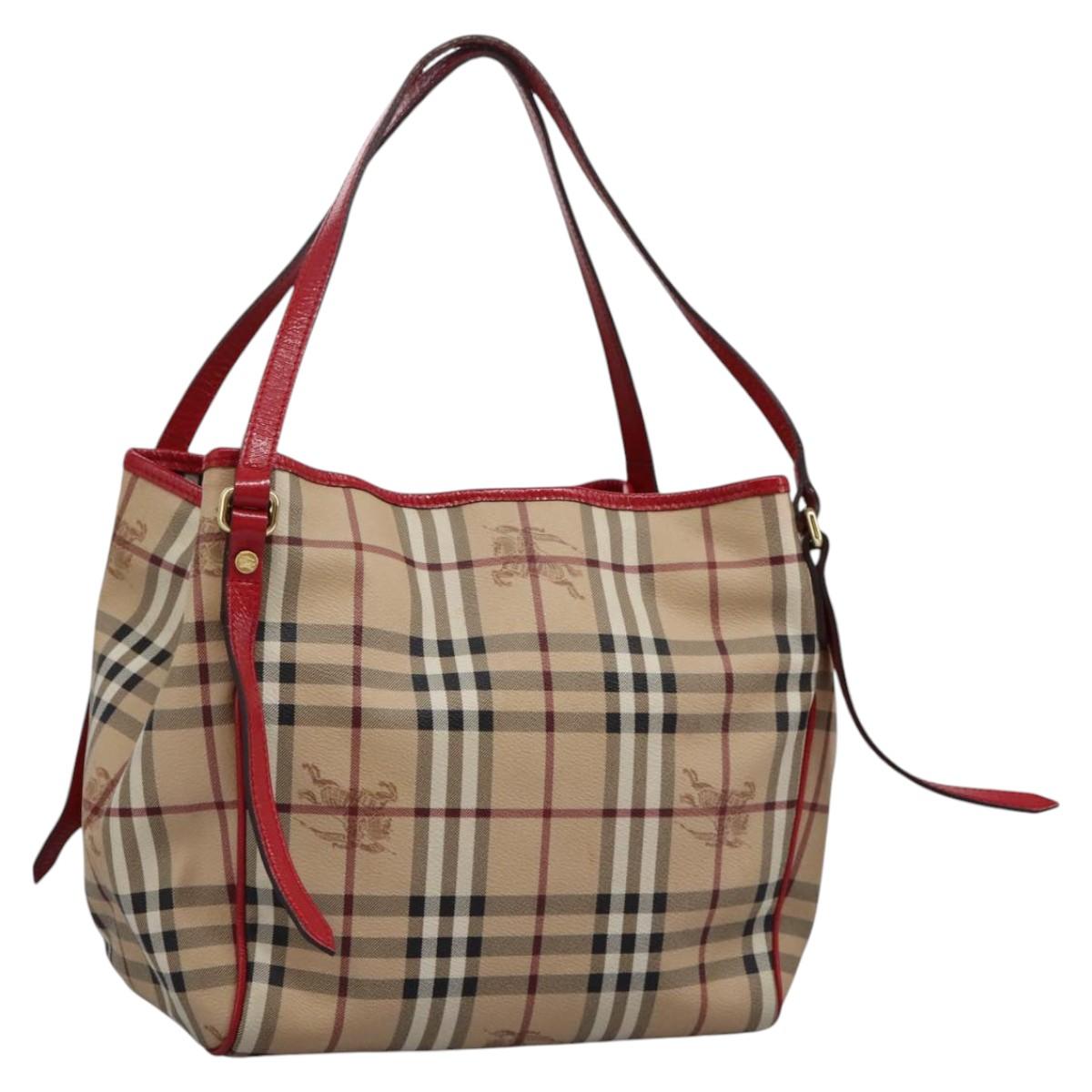 BURBERRY Nova Check Shoulder Bag PVC Leather Beige Auth 114263
