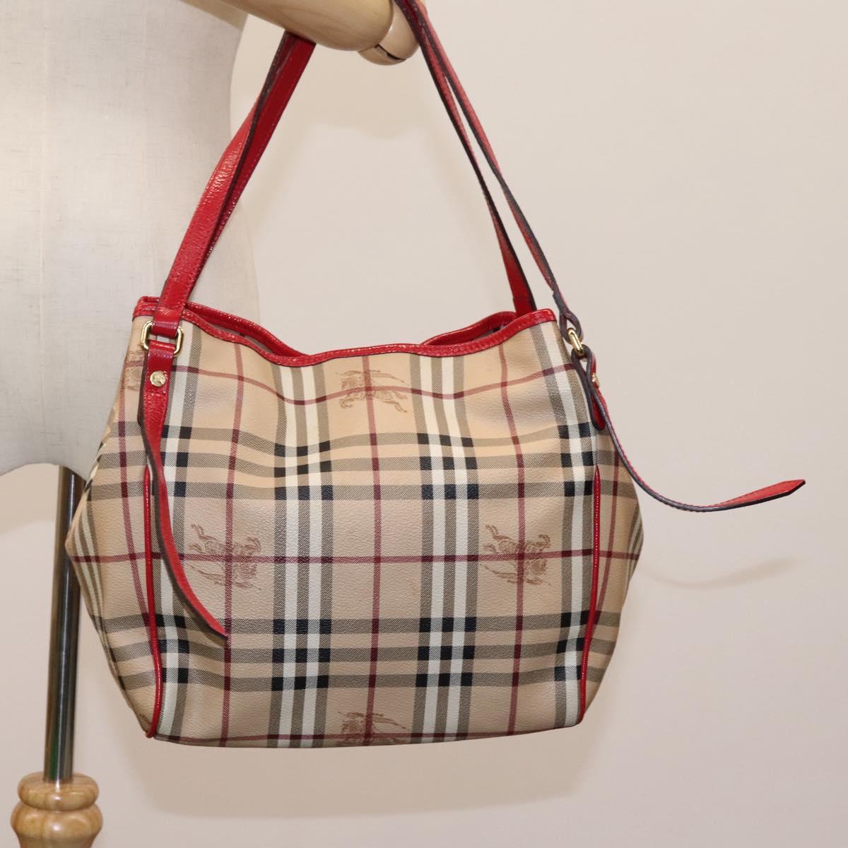 BURBERRY Nova Check Shoulder Bag PVC Leather Beige Auth 114263