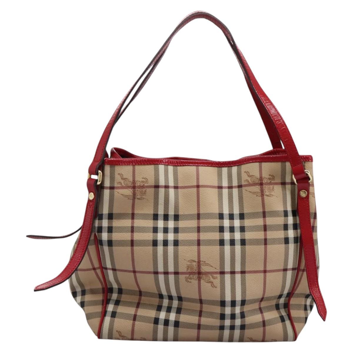 BURBERRY Nova Check Shoulder Bag PVC Leather Beige Auth 114263