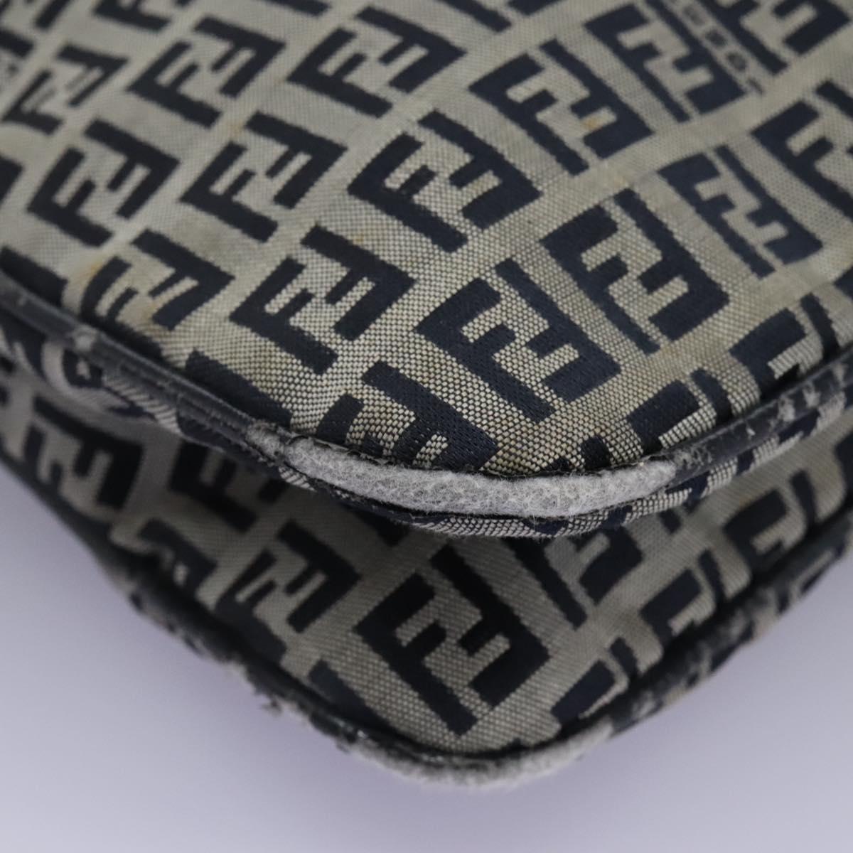FENDI Zucchino Canvas Shoulder Bag Navy Auth 114284