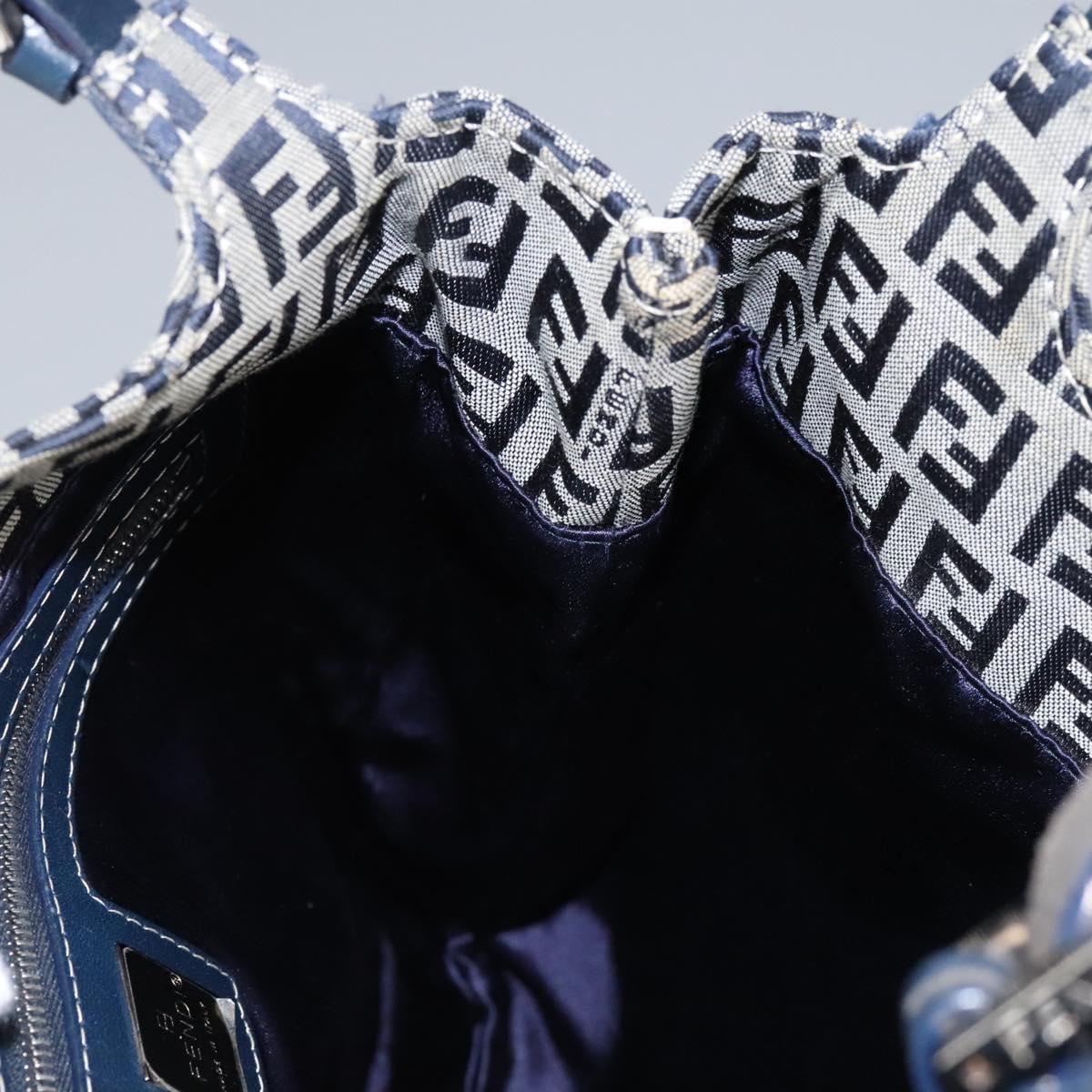 FENDI Zucchino Canvas Shoulder Bag Navy Auth 114284