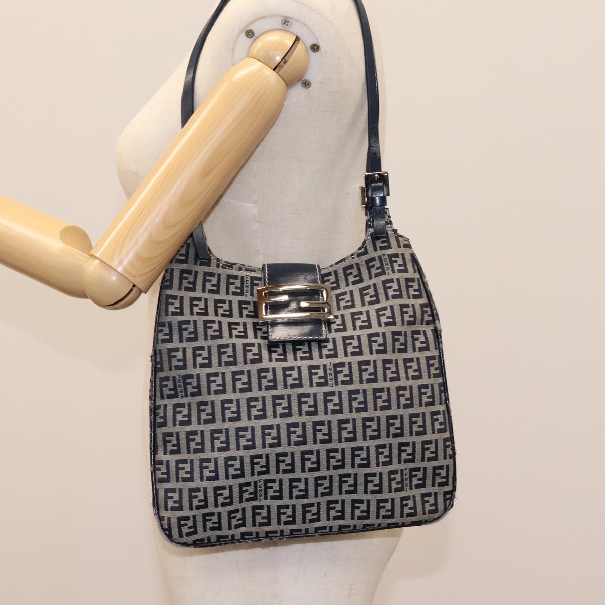 FENDI Zucchino Canvas Shoulder Bag Navy Auth 114284