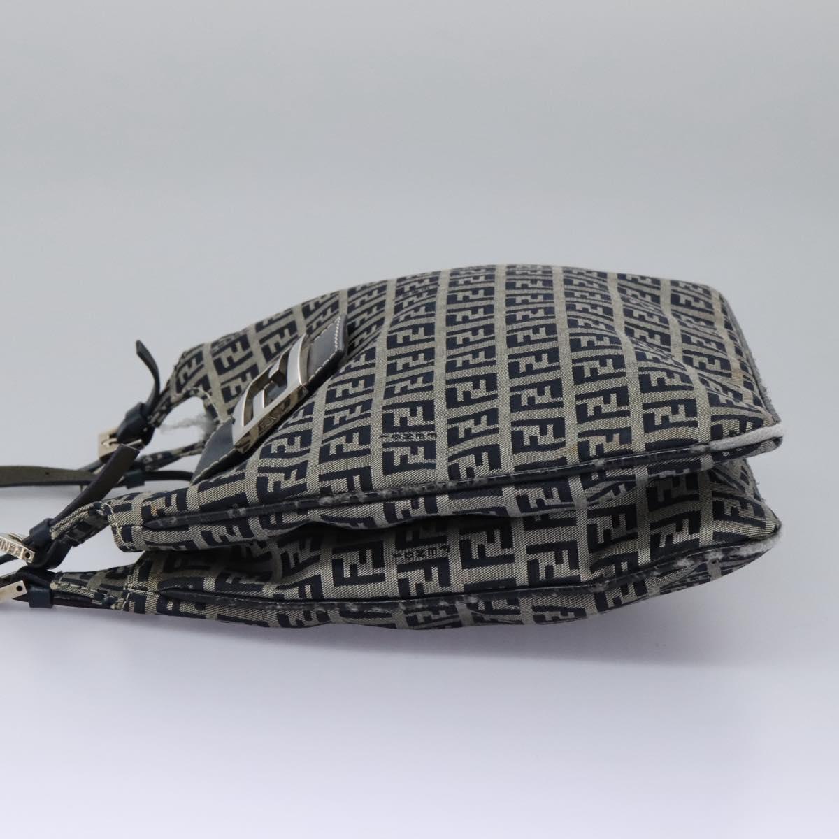 FENDI Zucchino Canvas Shoulder Bag Navy Auth 114284
