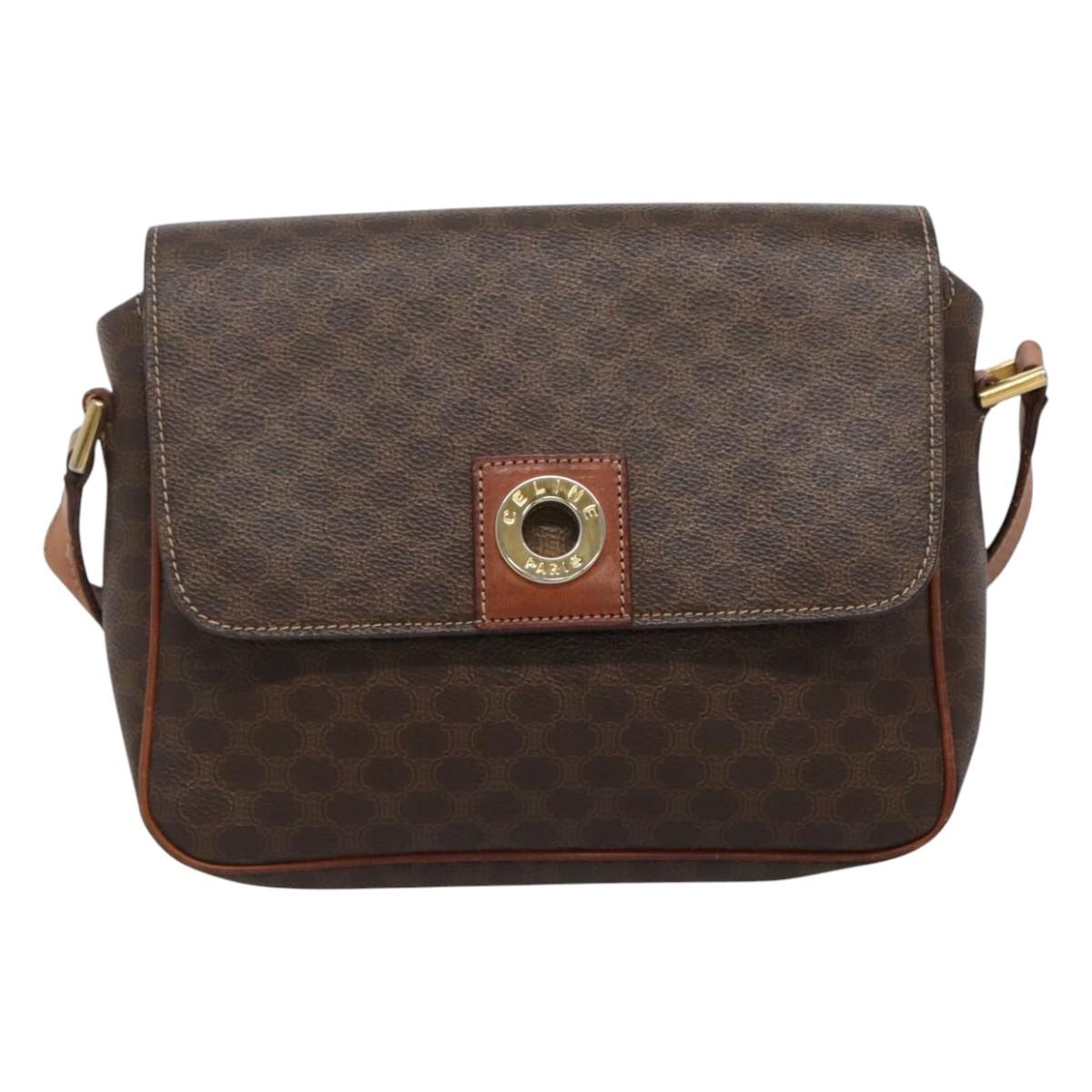 CELINE Macadam Canvas Shoulder Bag PVC Brown Gold Auth 114341