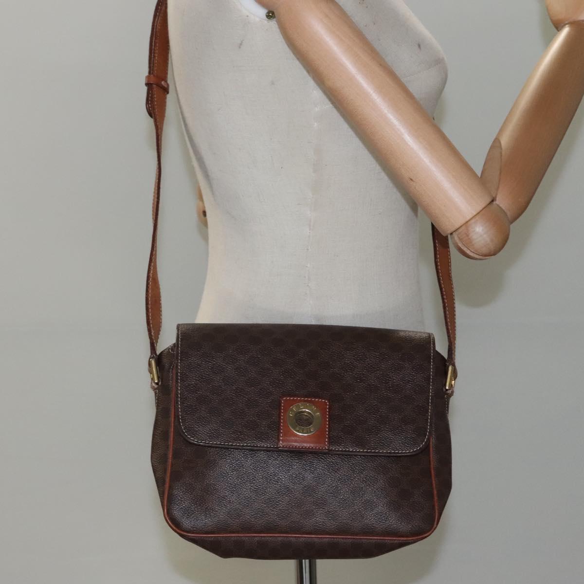 CELINE Macadam Canvas Shoulder Bag PVC Brown Gold Auth 114341