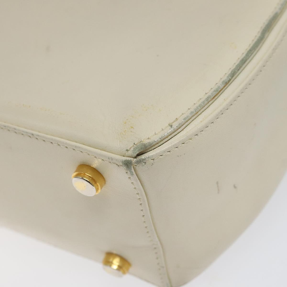 Salvatore Ferragamo Gancini Hand Bag Leather White Gold Auth 114378