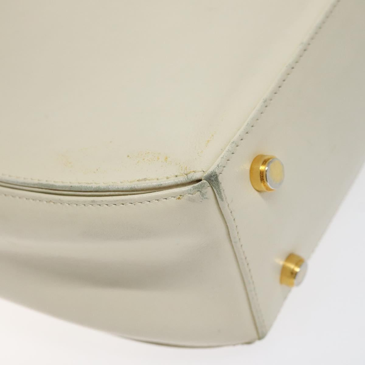 Salvatore Ferragamo Gancini Hand Bag Leather White Gold Auth 114378