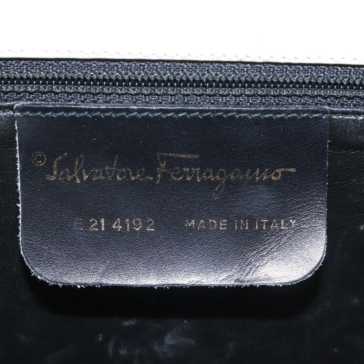 Salvatore Ferragamo Gancini Hand Bag Leather White Gold Auth 114378