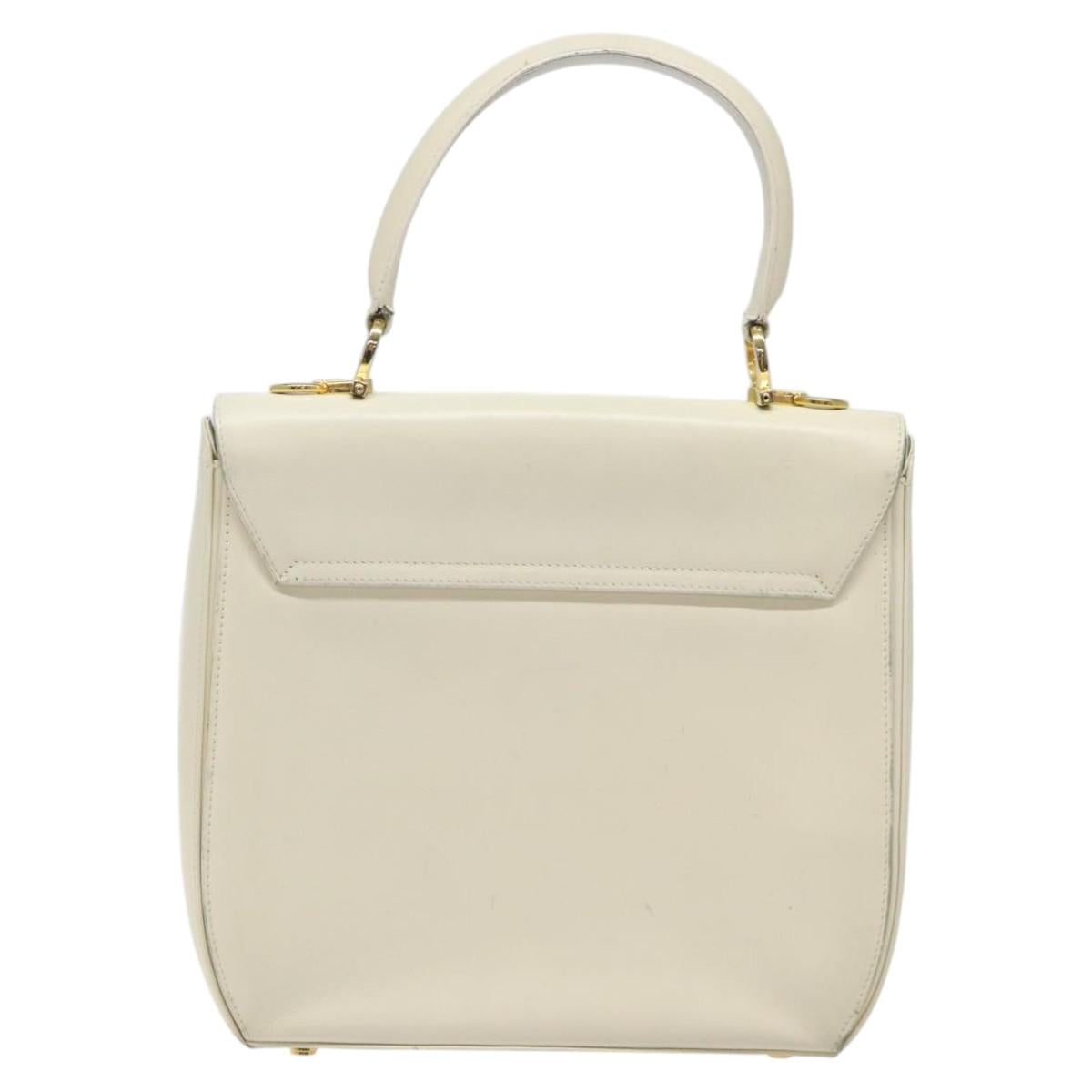 Salvatore Ferragamo Gancini Hand Bag Leather White Gold Auth 114378