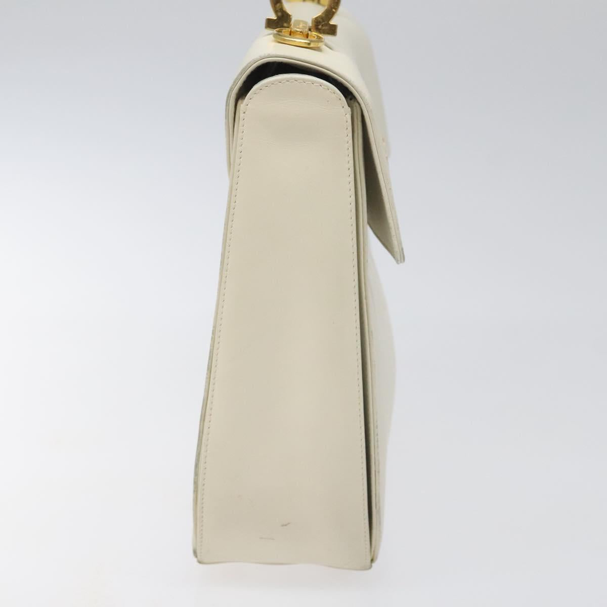 Salvatore Ferragamo Gancini Hand Bag Leather White Gold Auth 114378