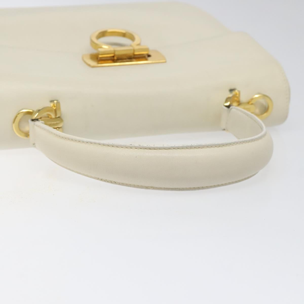 Salvatore Ferragamo Gancini Hand Bag Leather White Gold Auth 114378