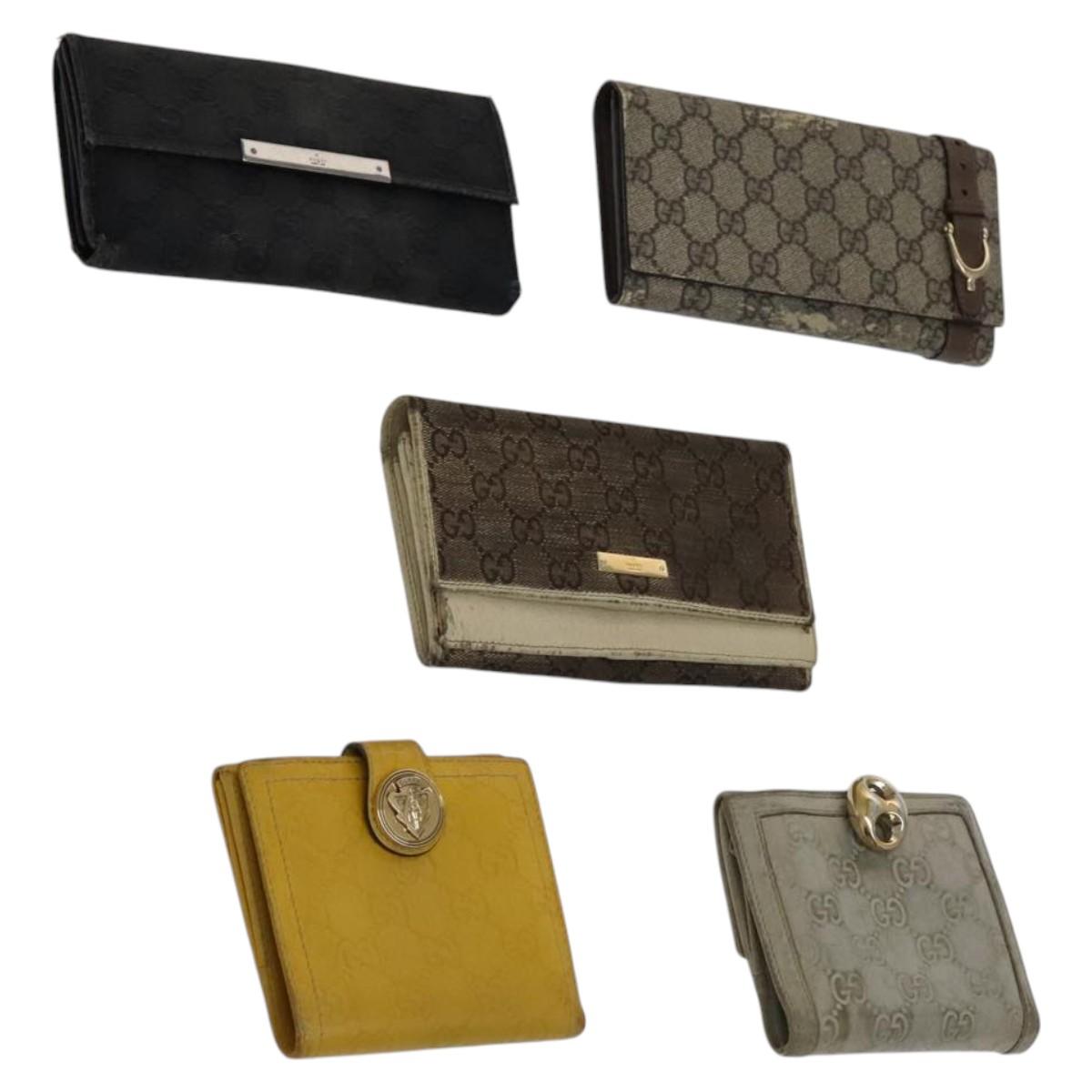 GUCCI GG Canvas Wallet Leather 5Set Beige Black yellow Auth 114398