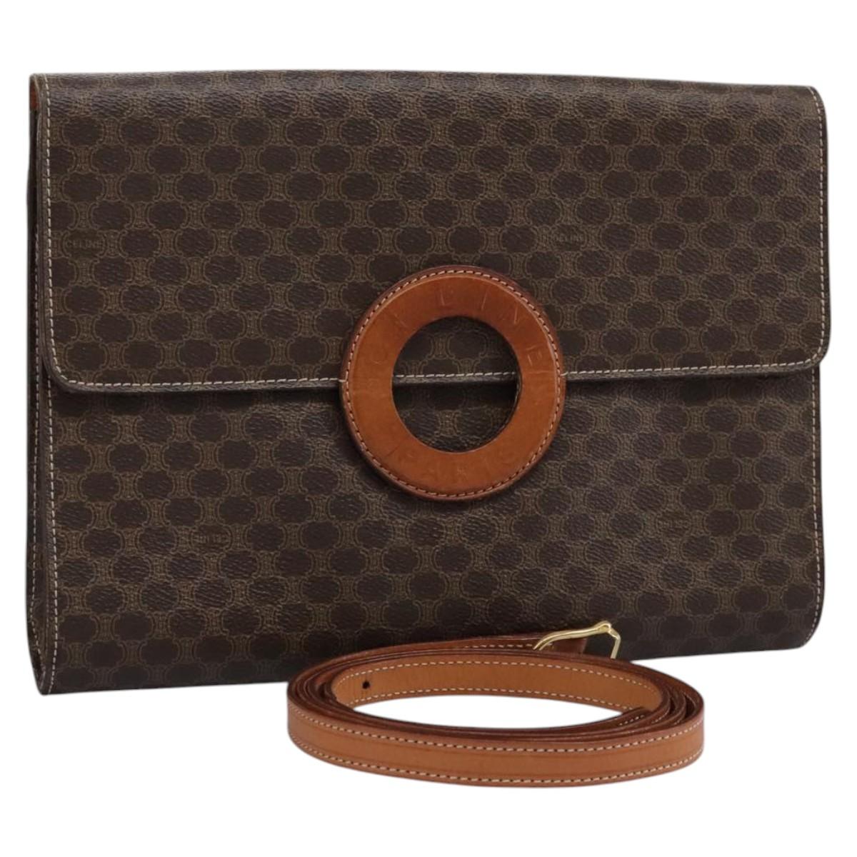 CELINE Macadam Canvas Shoulder Bag PVC Brown Gold Auth 114415