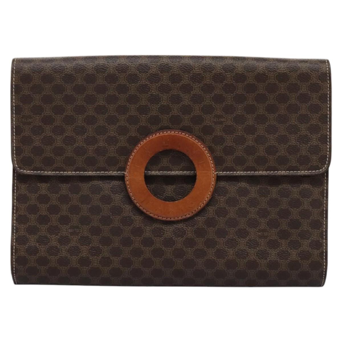 CELINE Macadam Canvas Shoulder Bag PVC Brown Gold Auth 114415