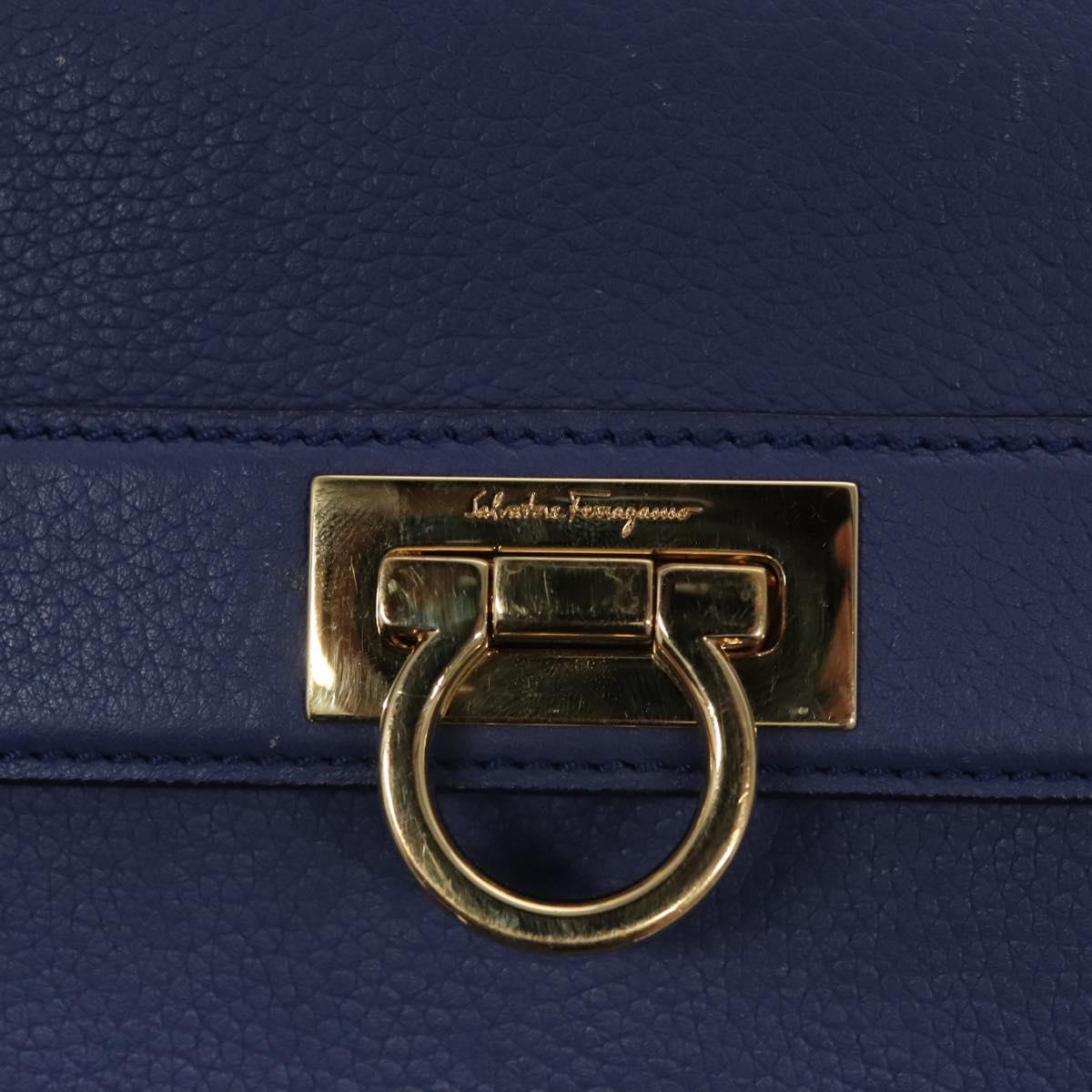 Salvatore Ferragamo Gancini Shoulder Bag Leather Blue Auth 114440