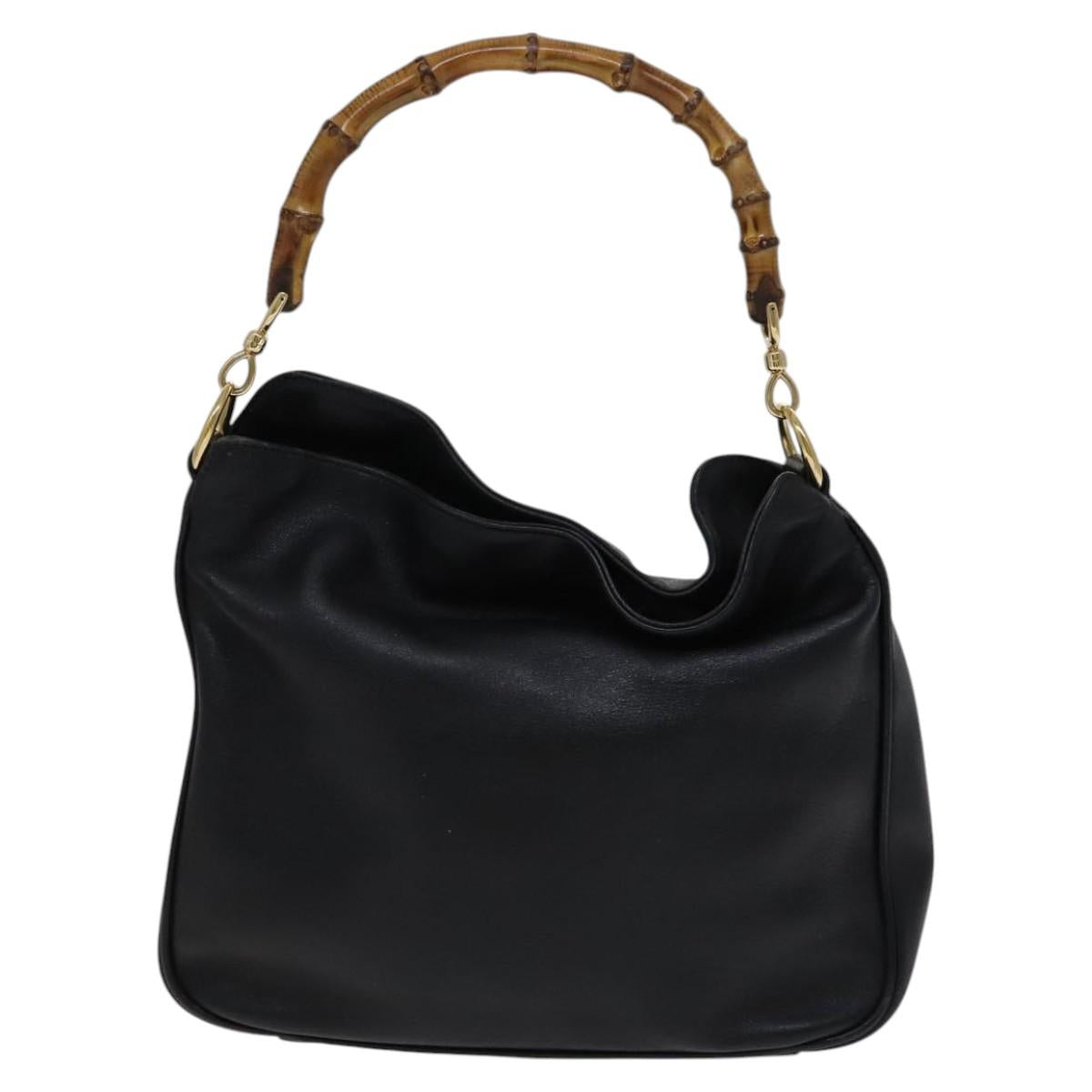 GUCCI Bamboo Hand Bag Leather 2way Black 001 1638 Auth 114458