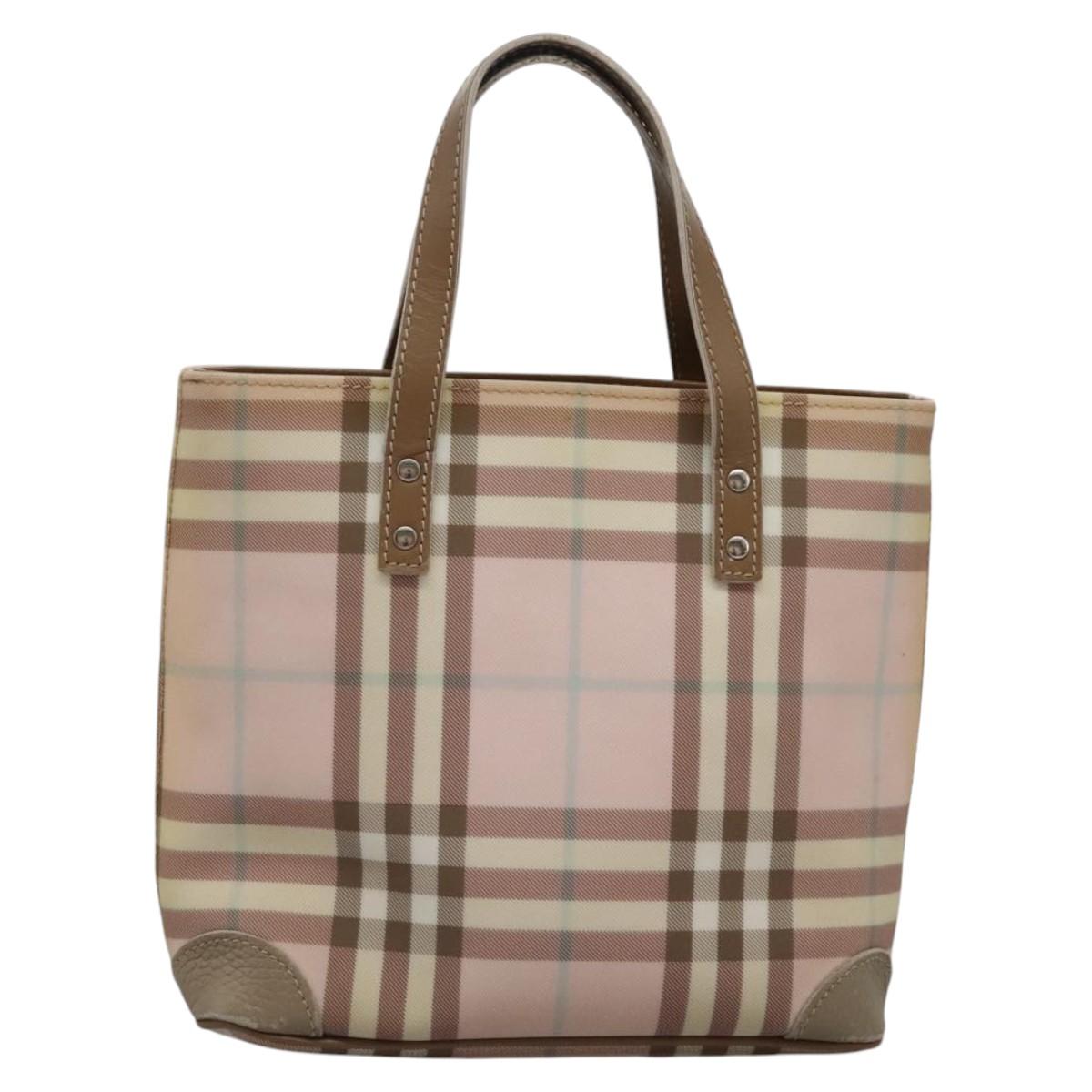 BURBERRY Nova Check Hand Bag PVC Pink Auth 114504