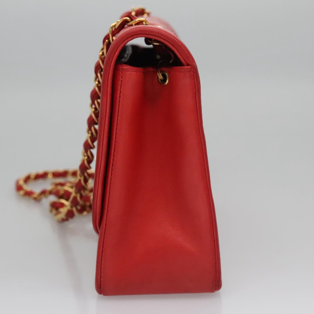 CHANEL Diana 25 Chain Shoulder Bag Lamb Skin Red CC Auth 114568A