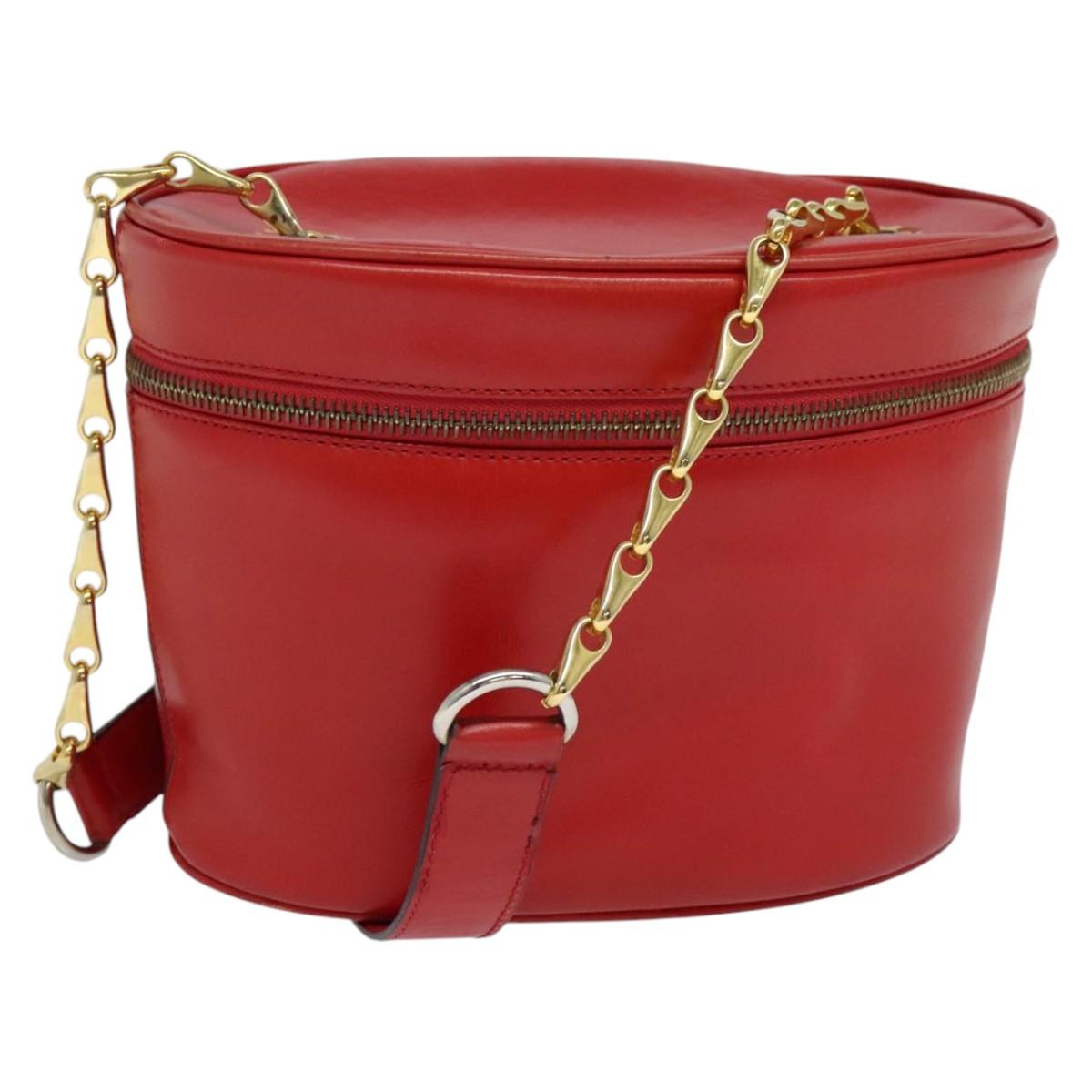 CELINE Chain Shoulder Bag Leather Red Gold Auth 114588