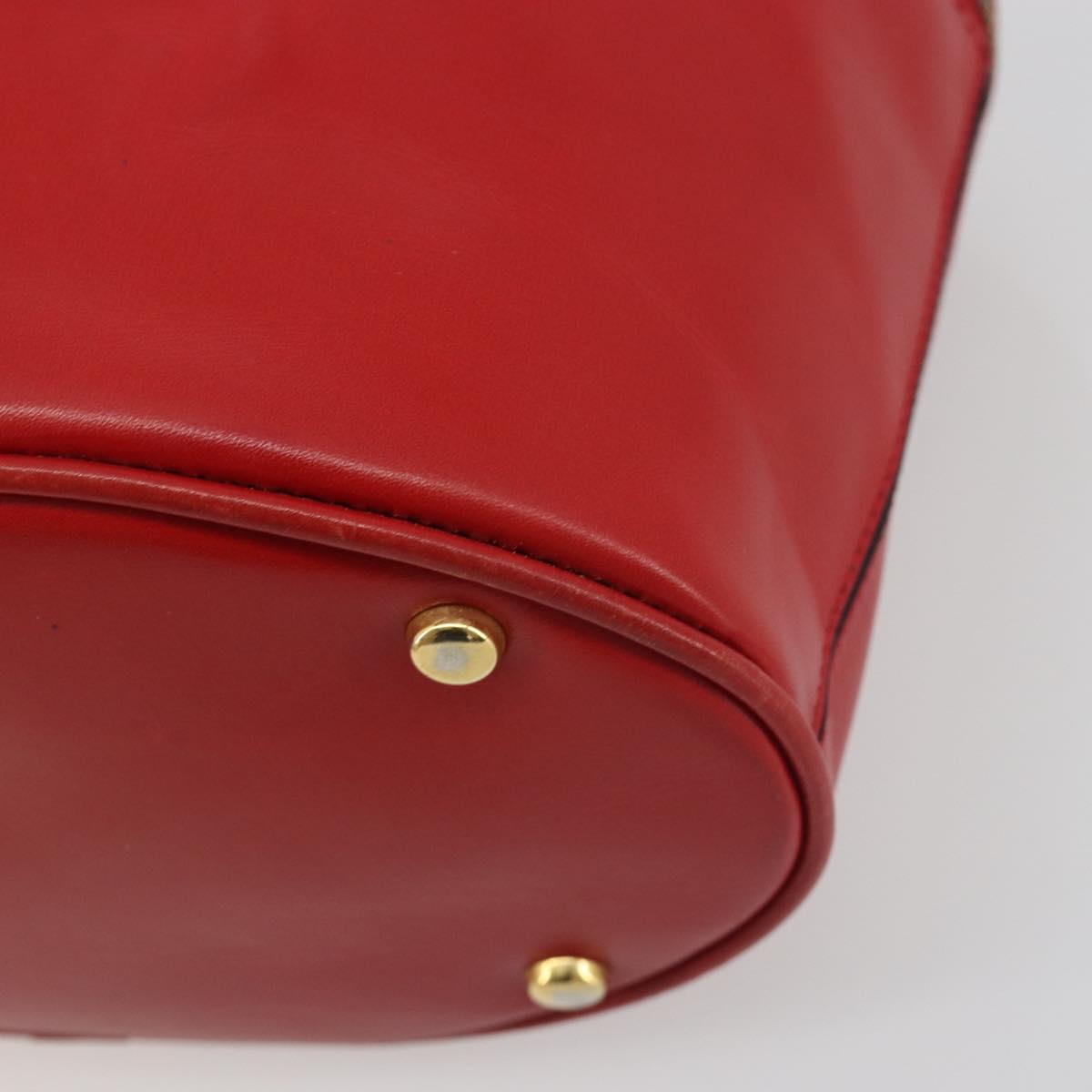 CELINE Chain Shoulder Bag Leather Red Gold Auth 114588