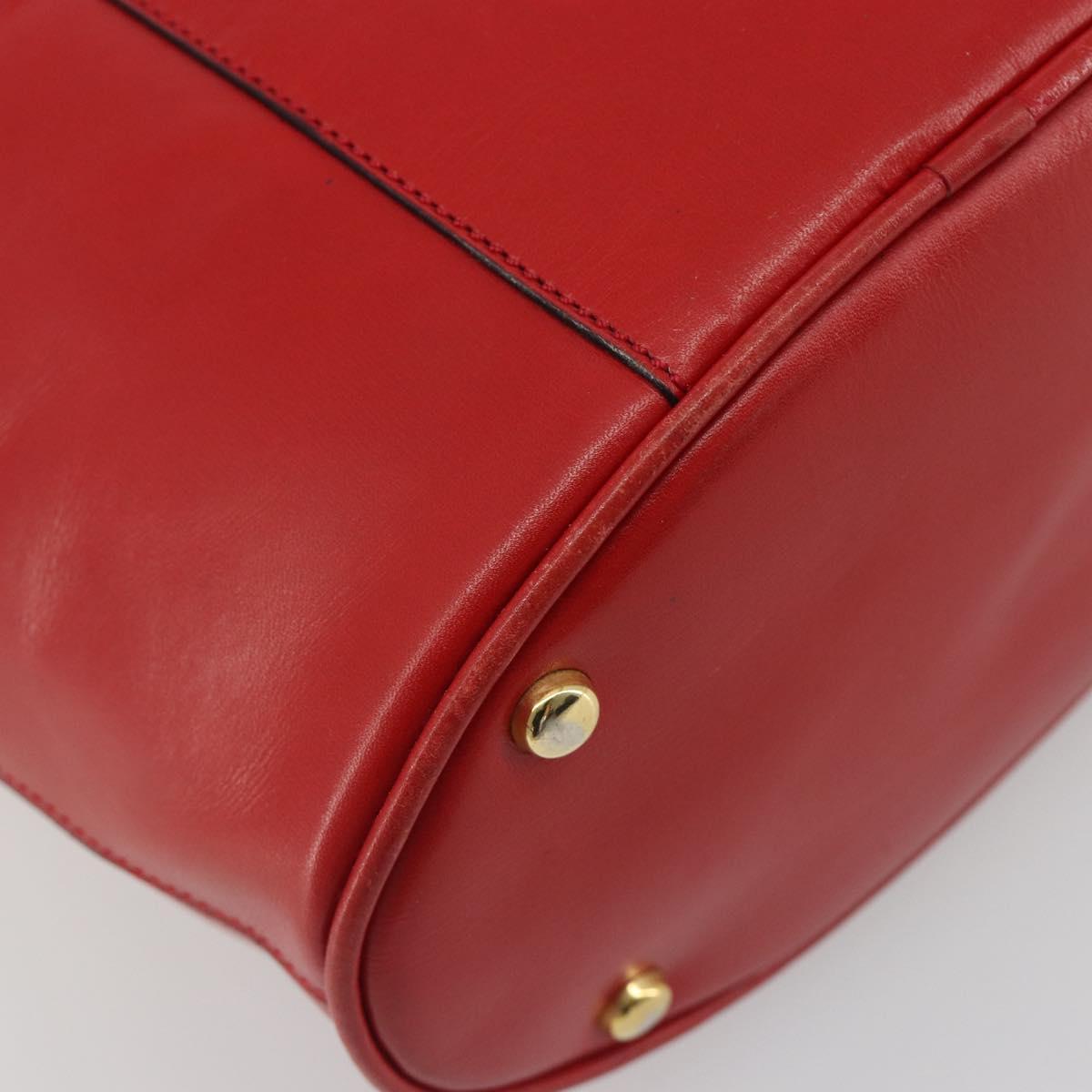 CELINE Chain Shoulder Bag Leather Red Gold Auth 114588