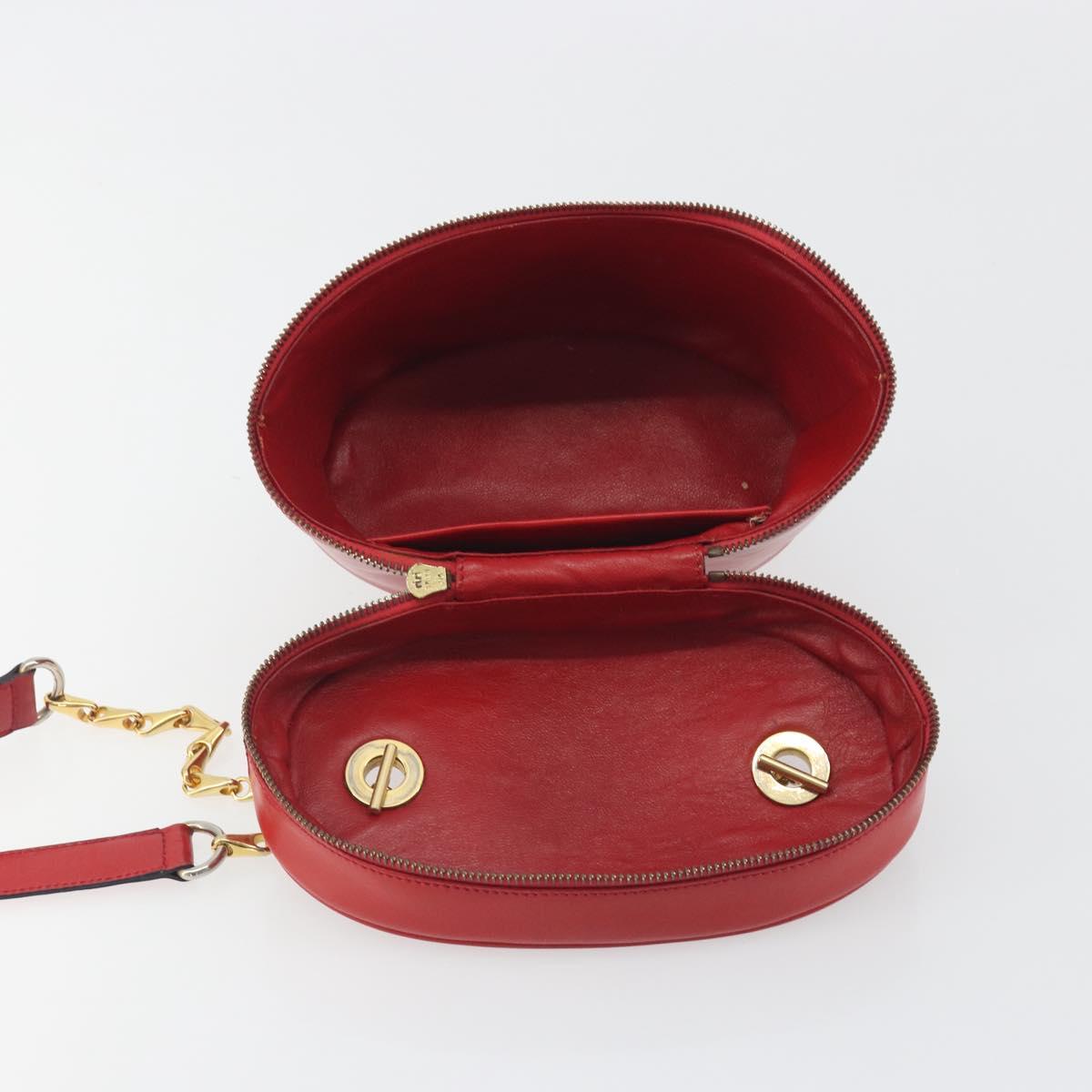 CELINE Chain Shoulder Bag Leather Red Gold Auth 114588