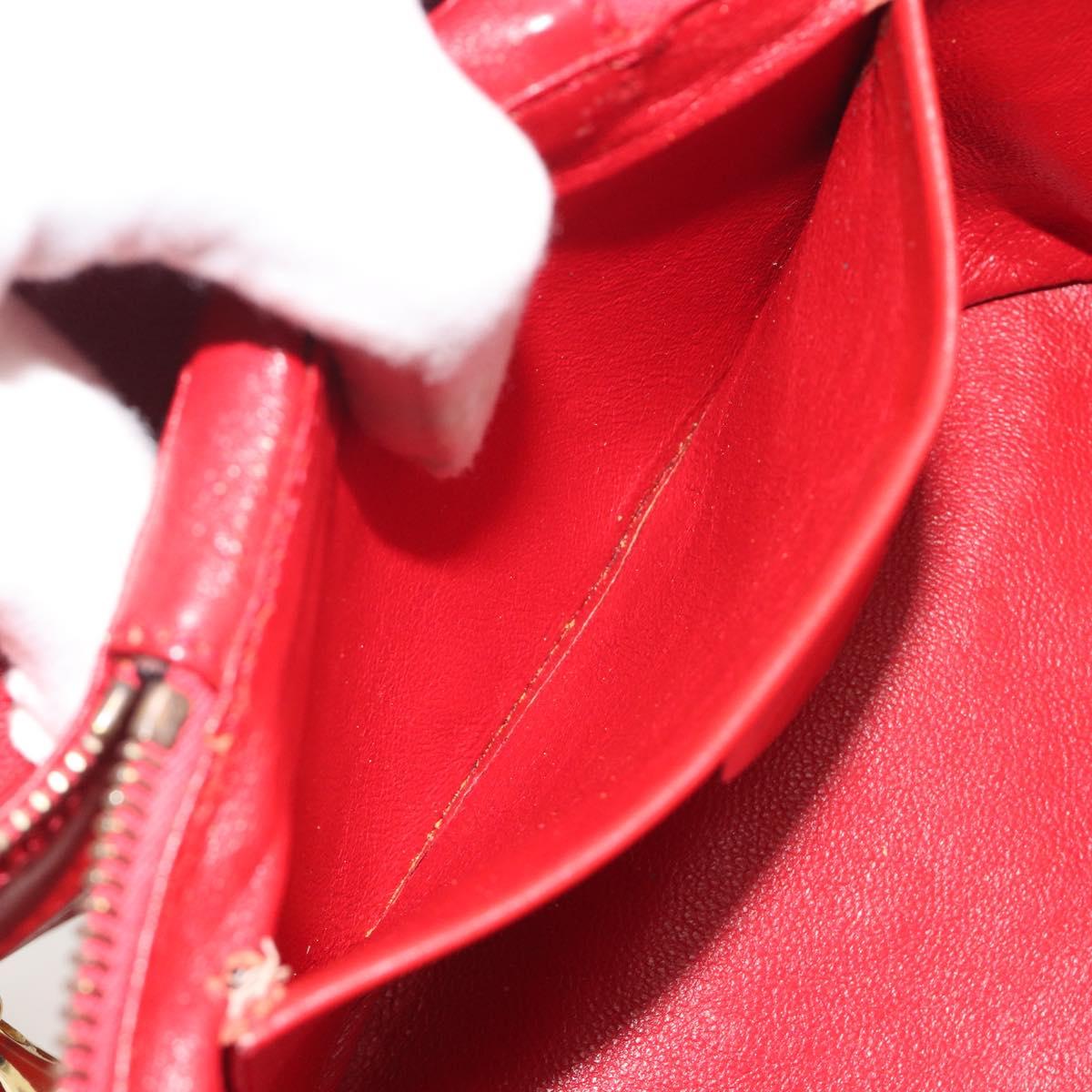 CELINE Chain Shoulder Bag Leather Red Gold Auth 114588