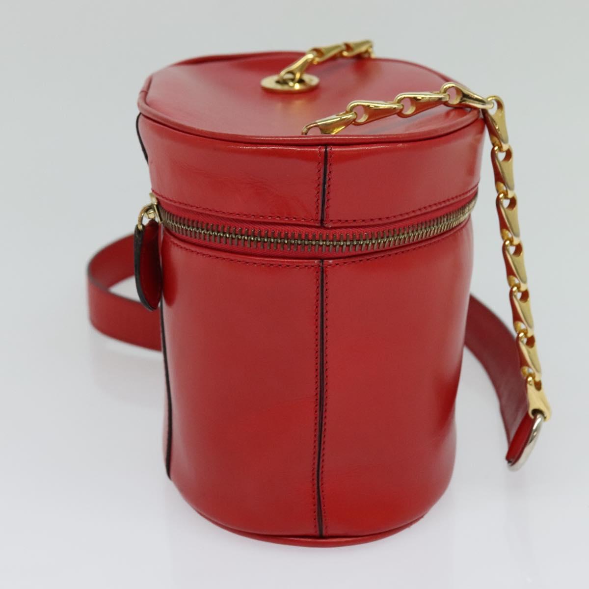 CELINE Chain Shoulder Bag Leather Red Gold Auth 114588