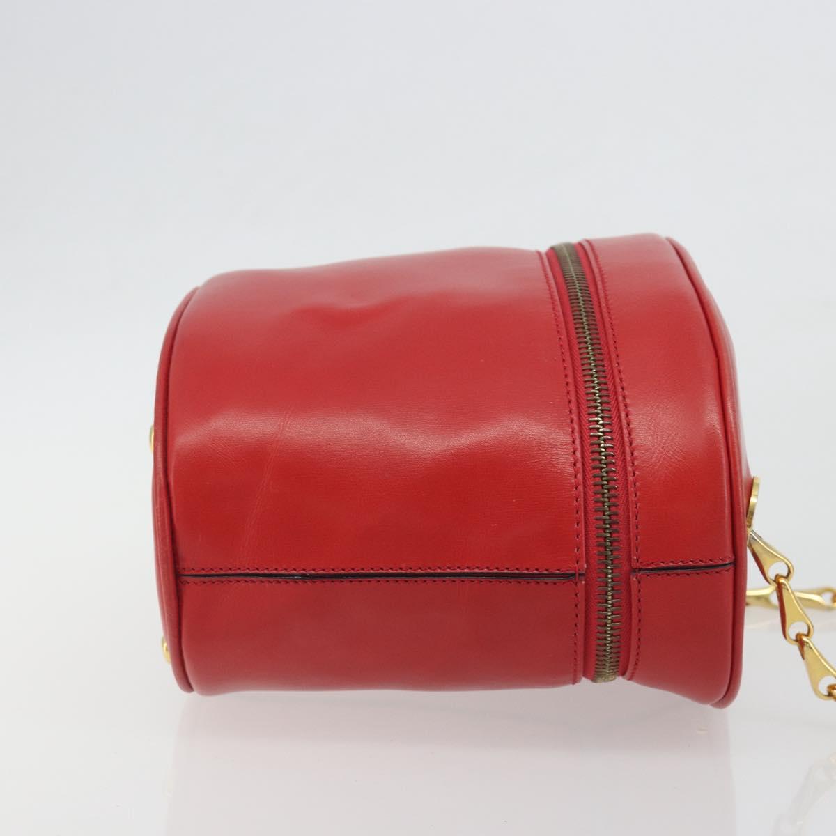 CELINE Chain Shoulder Bag Leather Red Gold Auth 114588