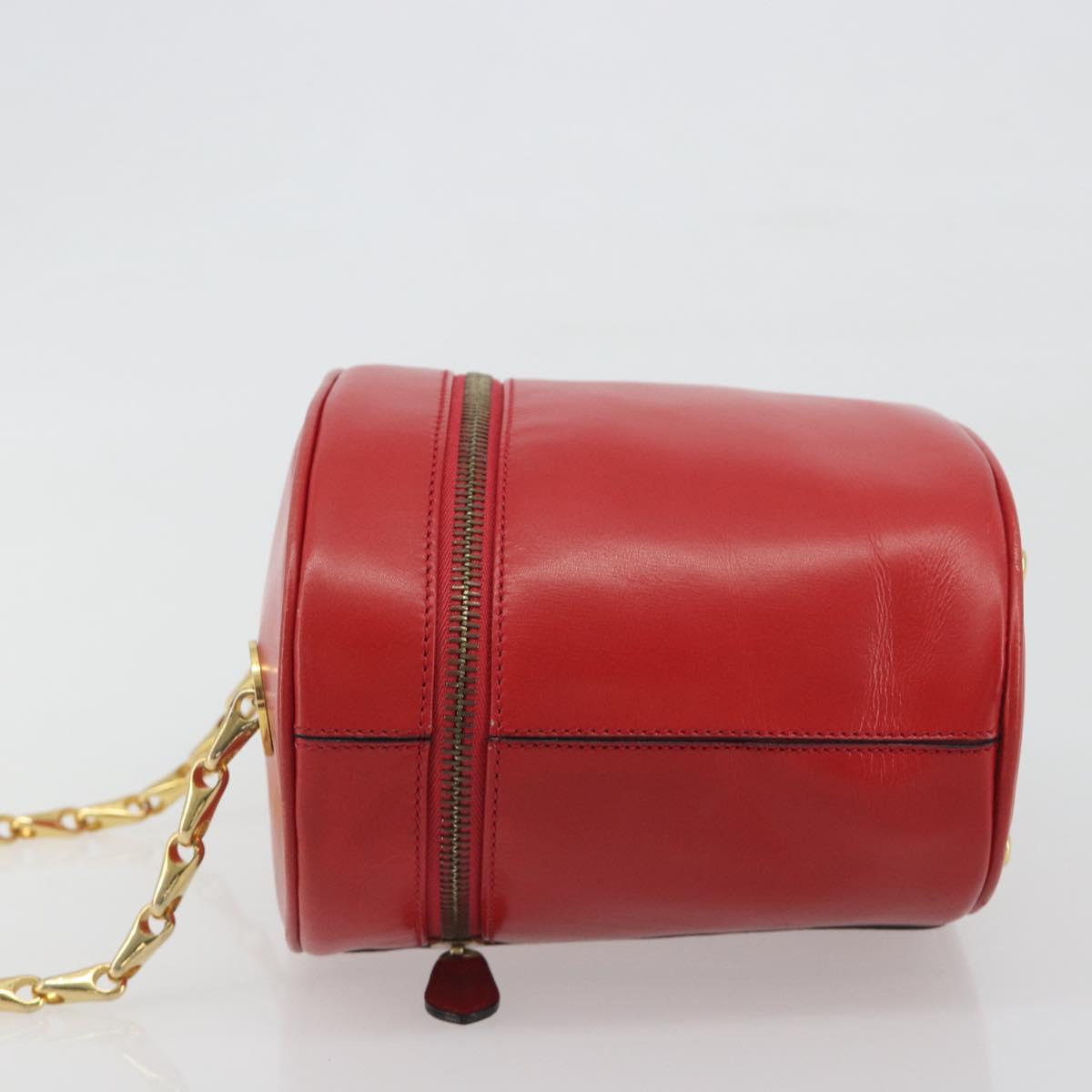 CELINE Chain Shoulder Bag Leather Red Gold Auth 114588