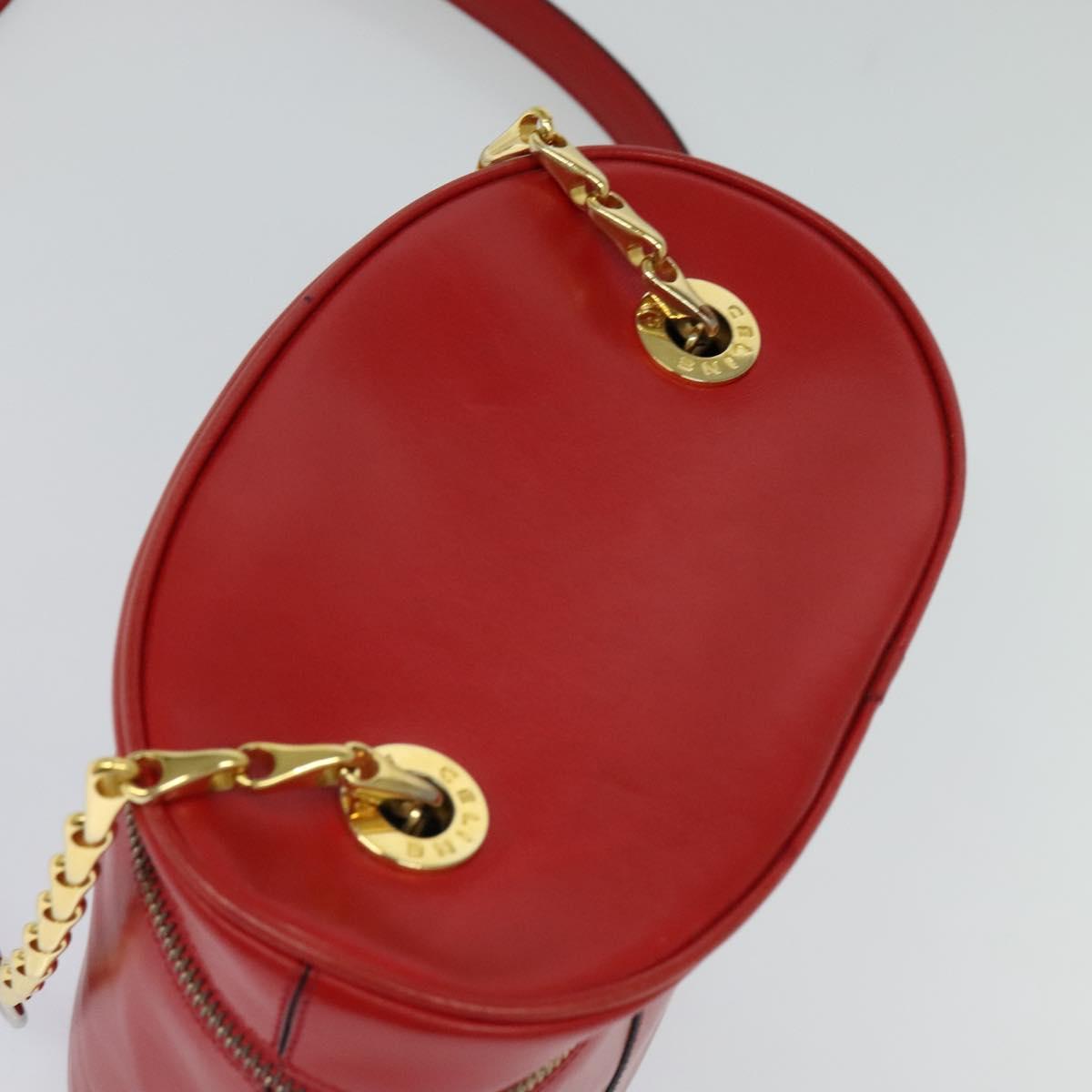 CELINE Chain Shoulder Bag Leather Red Gold Auth 114588