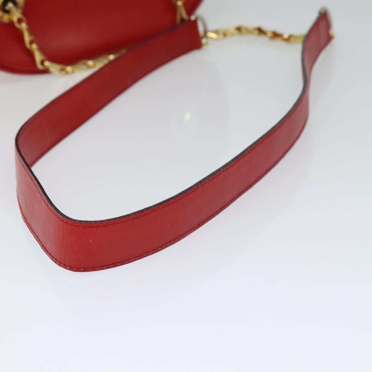 CELINE Chain Shoulder Bag Leather Red Gold Auth 114588