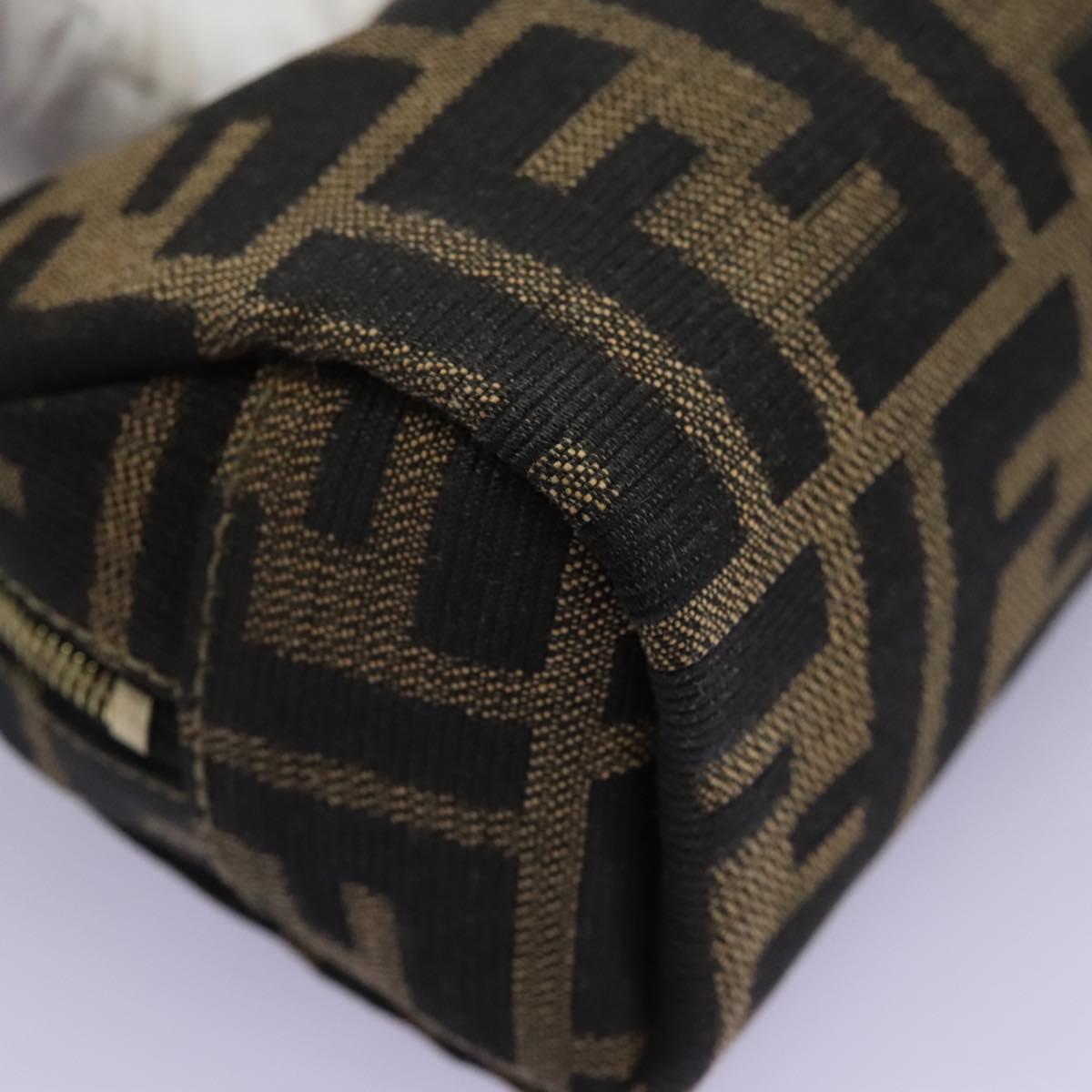 FENDI Zucca Canvas Pouch Brown Black Auth 114599V
