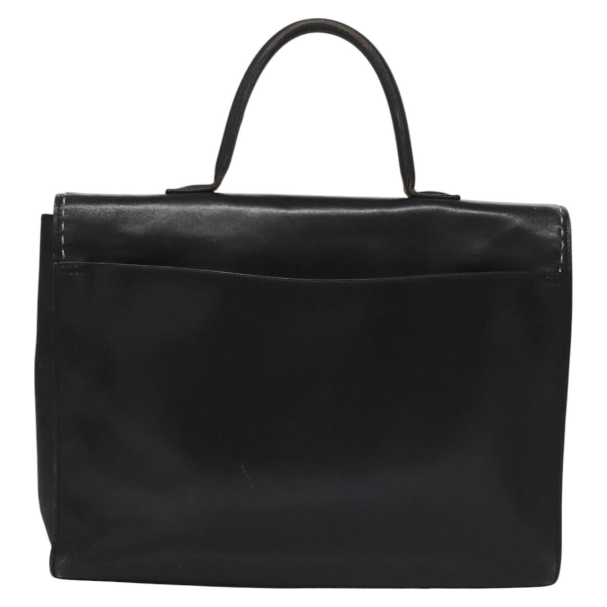 CELINE Hand Bag Leather Black Auth 114646