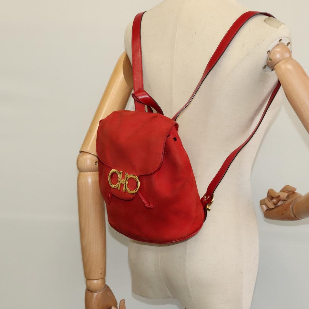Salvatore Ferragamo Backpack Suede Red Auth 114655