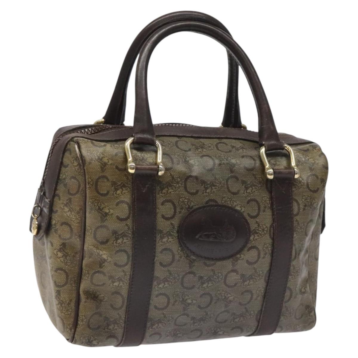 CELINE C Sulky Hand Bag PVC Dark Brown Gold Auth 114689