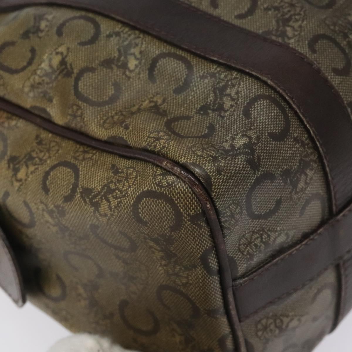 CELINE C Sulky Hand Bag PVC Dark Brown Gold Auth 114689