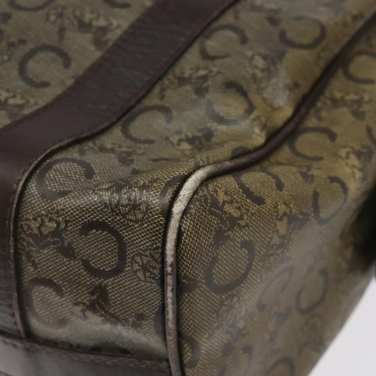 CELINE C Sulky Hand Bag PVC Dark Brown Gold Auth 114689