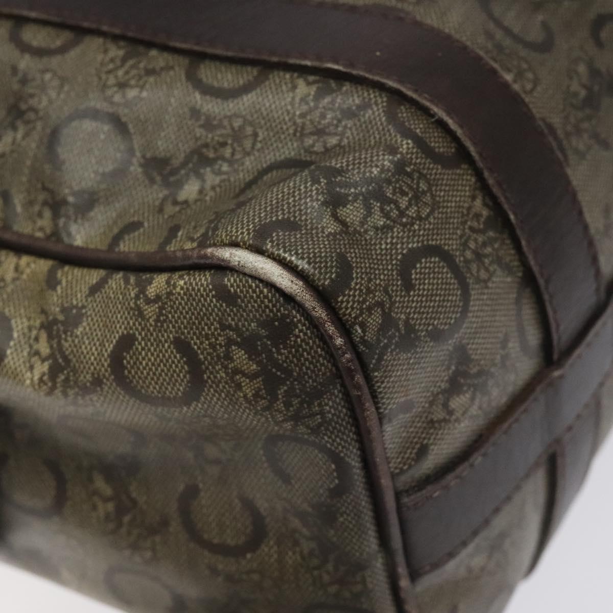 CELINE C Sulky Hand Bag PVC Dark Brown Gold Auth 114689