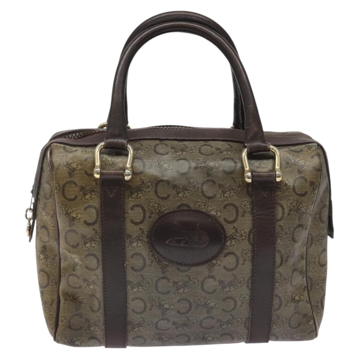 CELINE C Sulky Hand Bag PVC Dark Brown Gold Auth 114689