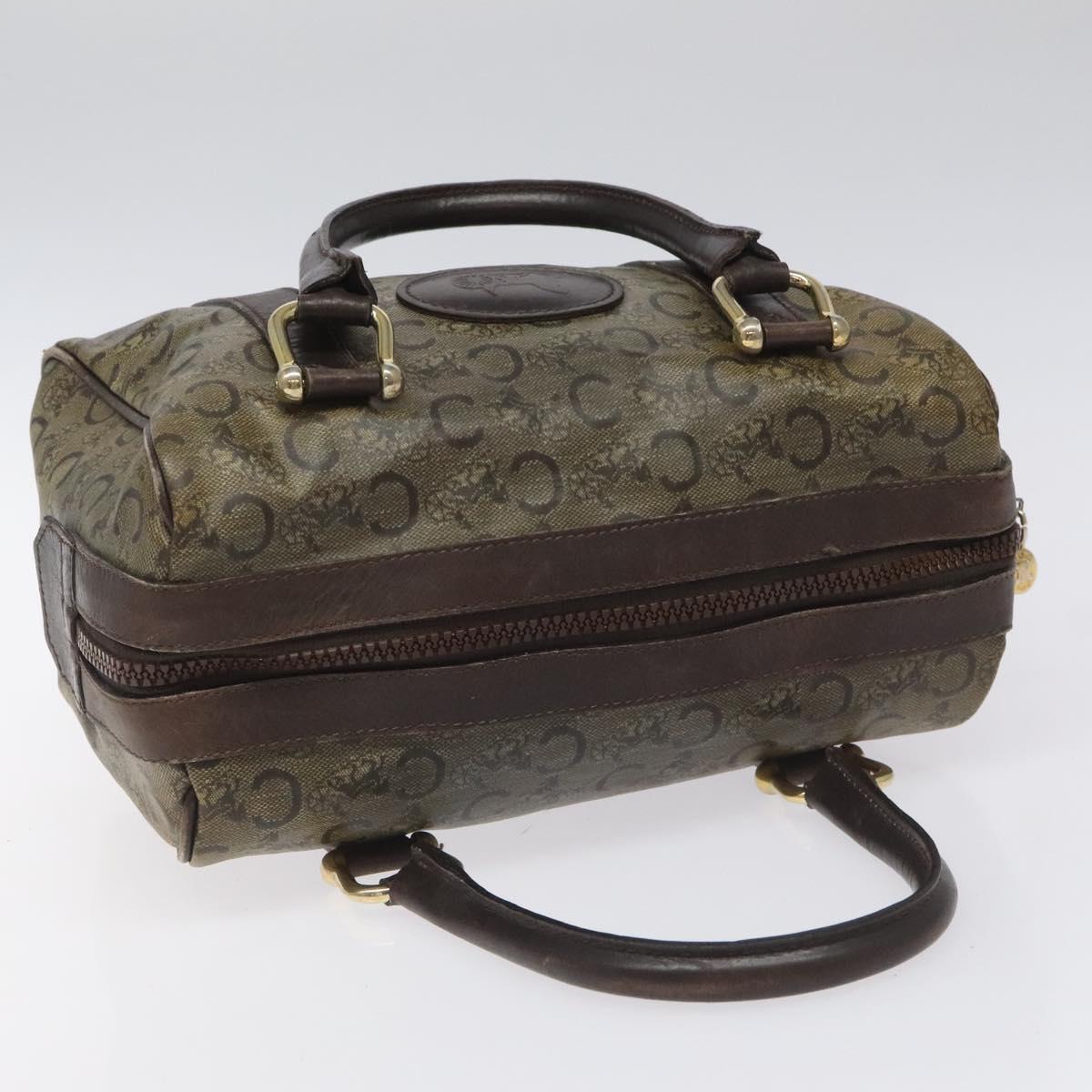 CELINE C Sulky Hand Bag PVC Dark Brown Gold Auth 114689