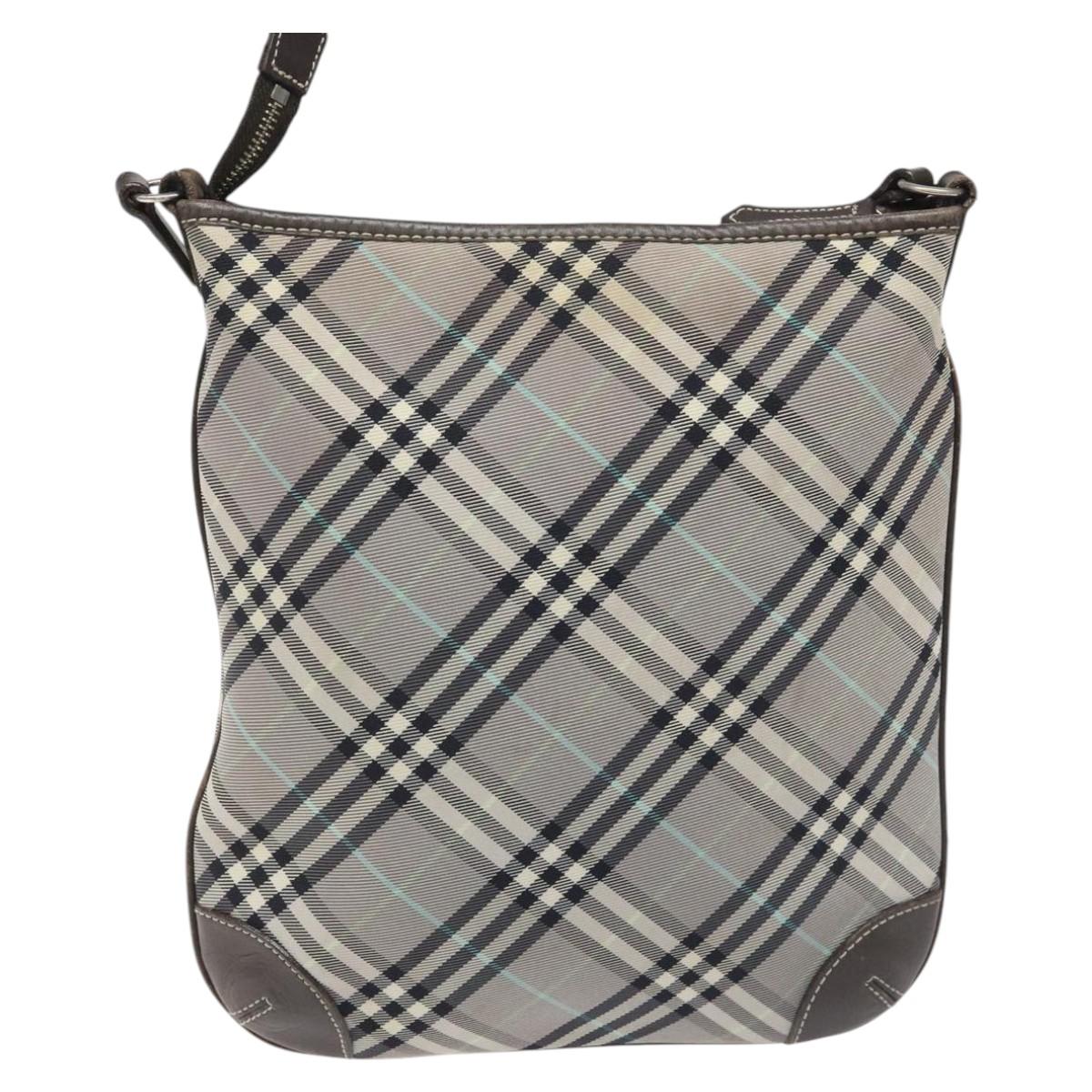 BURBERRY Nova Check Blue Label Shoulder Bag Nylon Gray Auth 114736