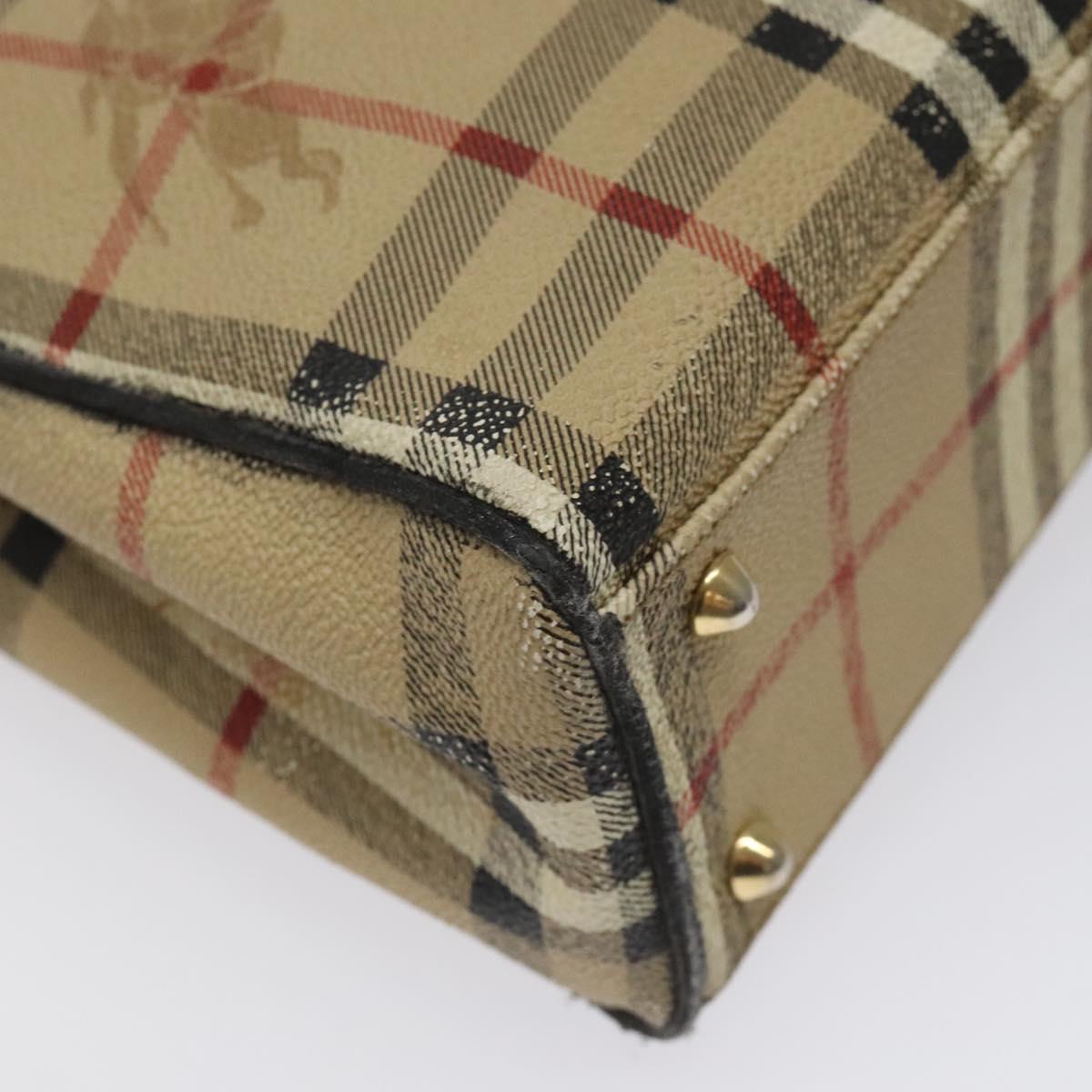 Burberrys Nova Check Tote Bag PVC Leather Beige Gold Auth 114747
