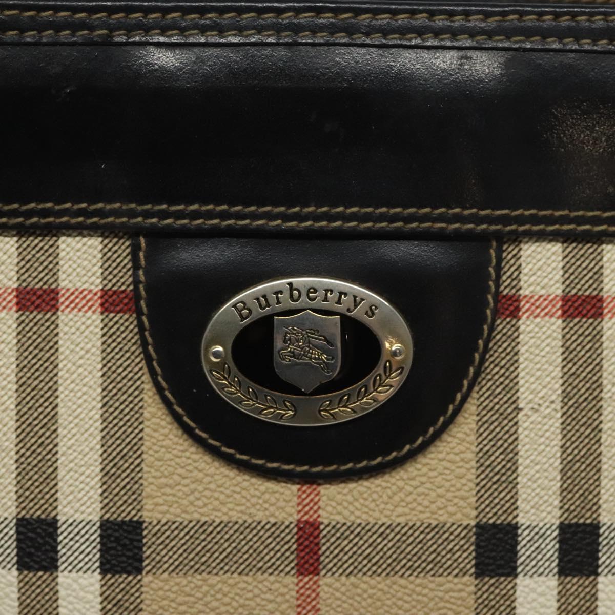 Burberrys Nova Check Tote Bag PVC Leather Beige Gold Auth 114747