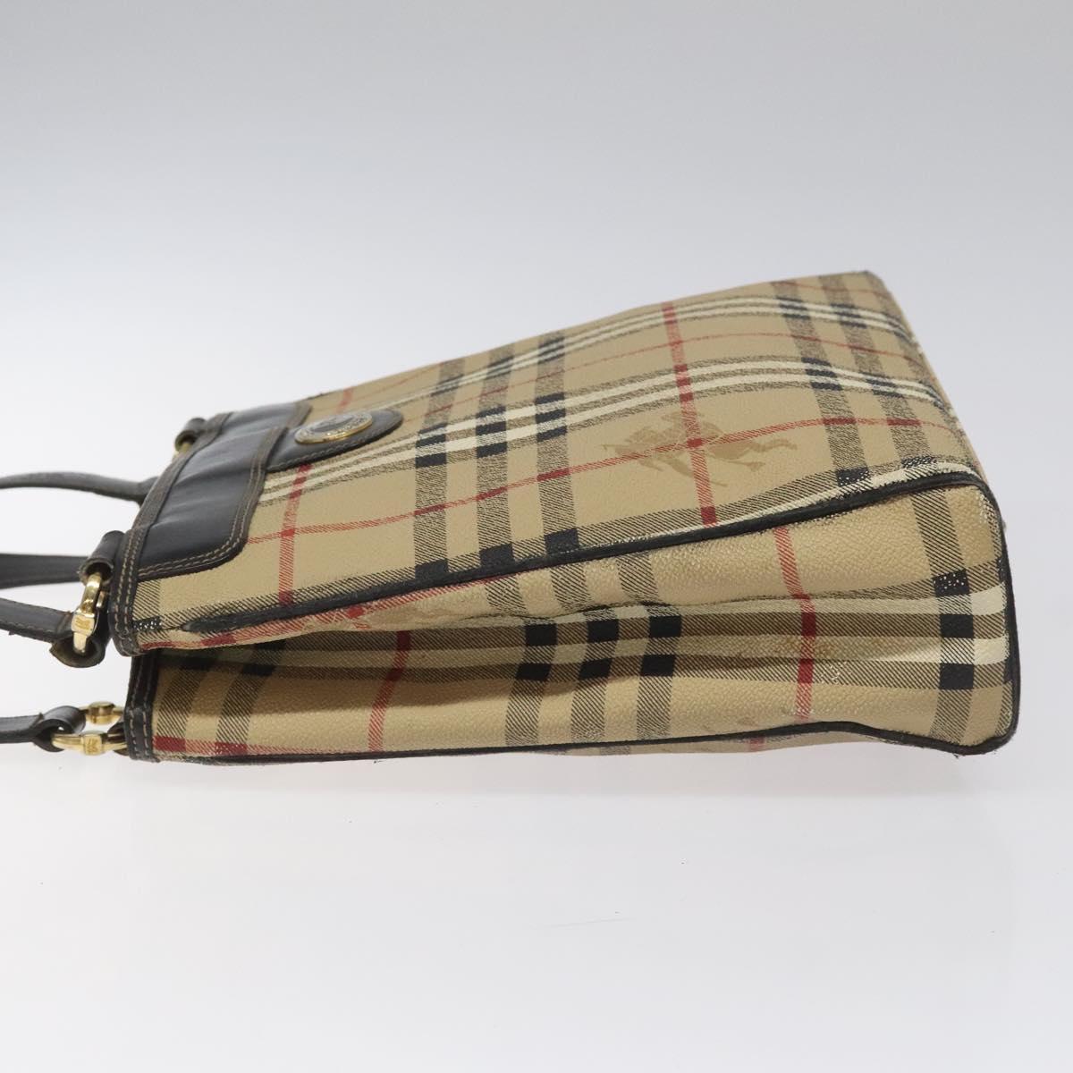 Burberrys Nova Check Tote Bag PVC Leather Beige Gold Auth 114747