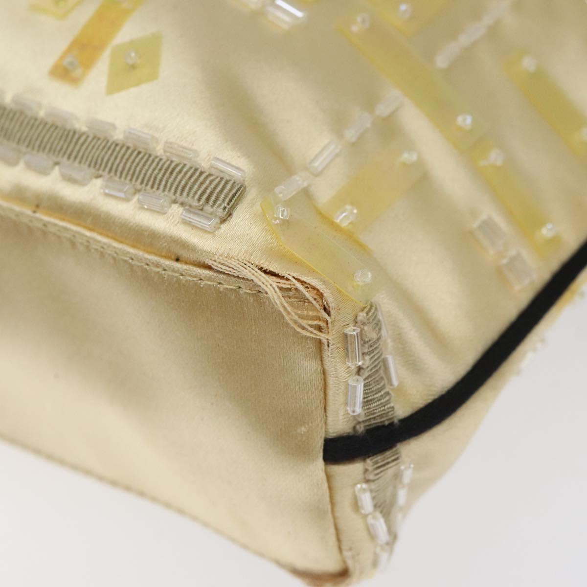 PRADA Beads Hand Bag Satin Cream Auth 114749