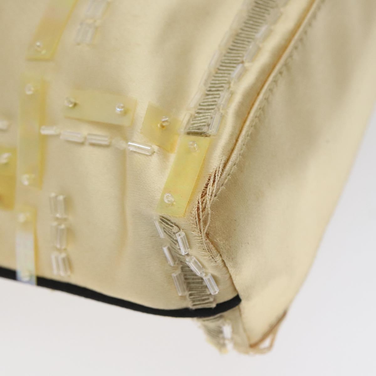 PRADA Beads Hand Bag Satin Cream Auth 114749
