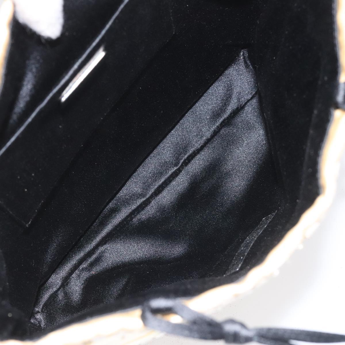 PRADA Beads Hand Bag Satin Cream Auth 114749