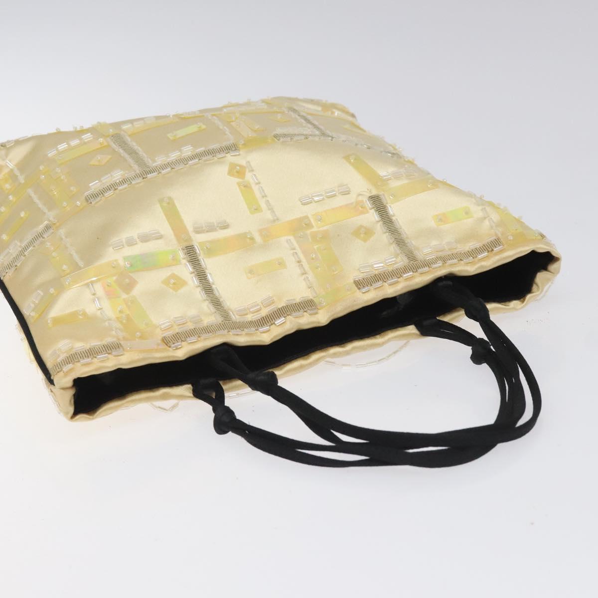 PRADA Beads Hand Bag Satin Cream Auth 114749