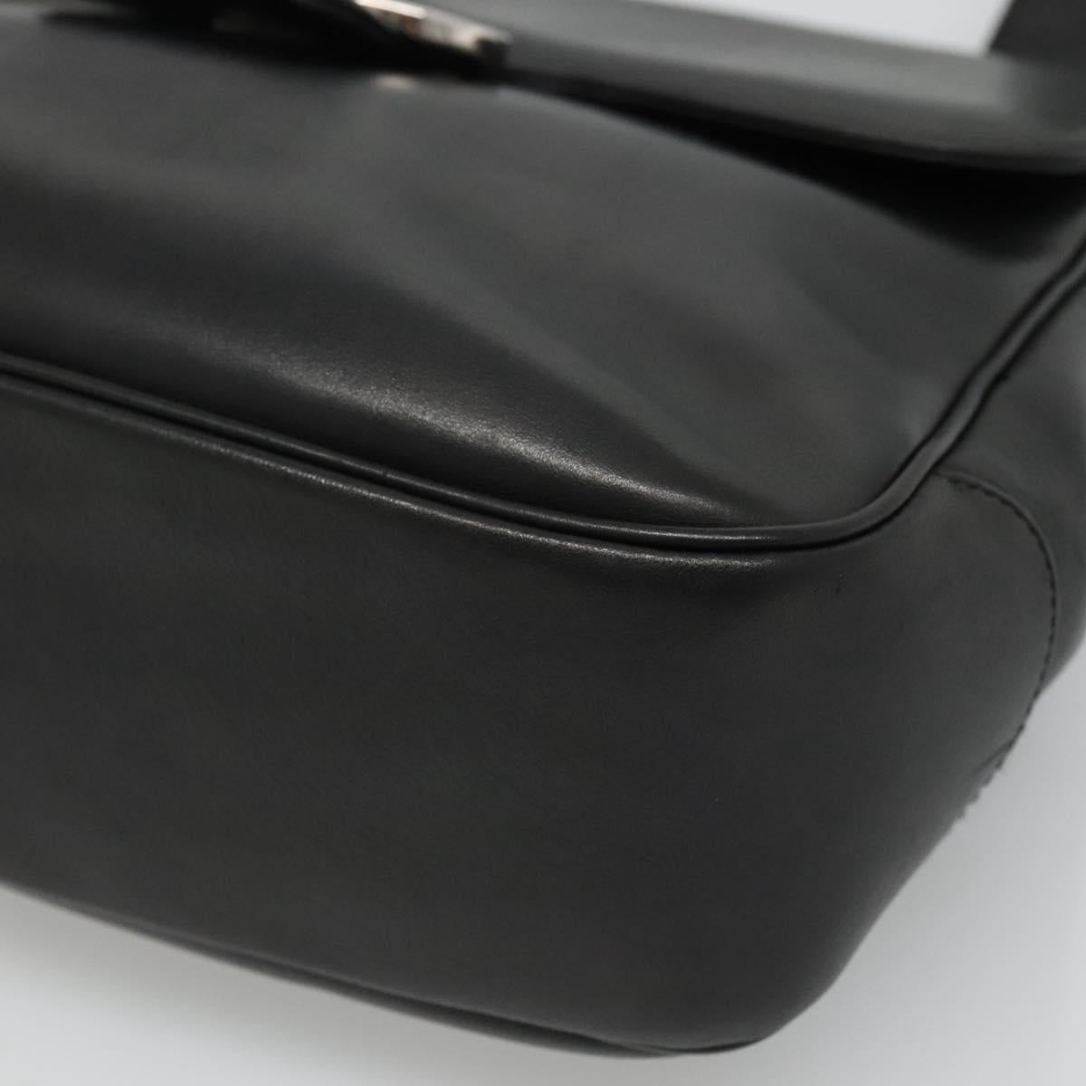 Salvatore Ferragamo Gancini Shoulder Bag Leather Black Silver Auth 114751